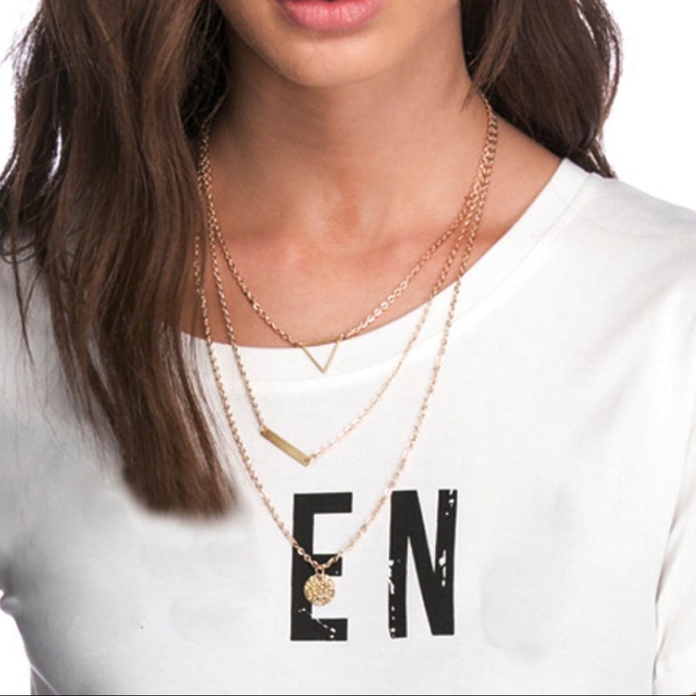 Boho Multilayer Gold Triangle Bar Coin Necklace - Picture 2 of 11